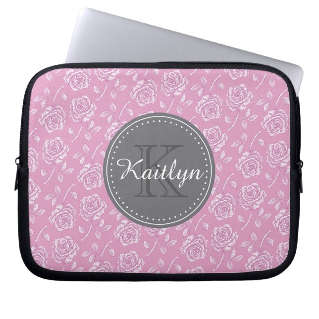 Chic Rosa Vit ros Mönster Laptop Fodral (Framsidan)