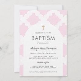 Chic Rosa Vita Guld Arch Baby Baptism vid Kor Inbjudningar