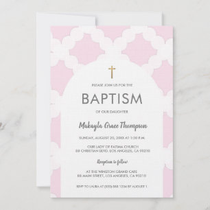 Chic Rosa Vita Guld Arch Baby Baptism vid Kor Inbjudningar