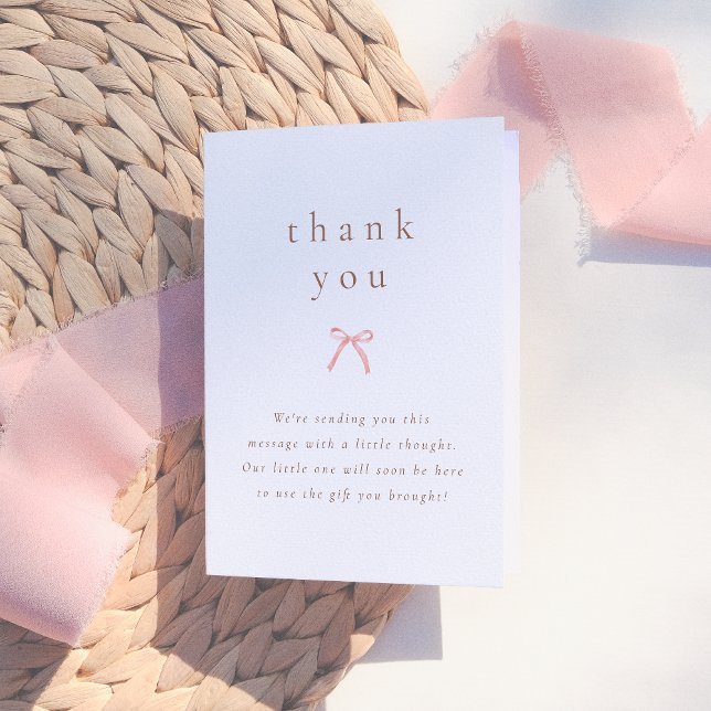 Chic Rosa Watercolor Bow Baby Shower Tack Kort (Skapare uppladdad)