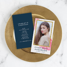 Chic Rosa Watercolor Faux Guld Headshot Photo Visitkort