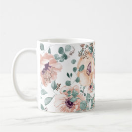 Chic Rosa Watercolor Flowers Kaffemugg