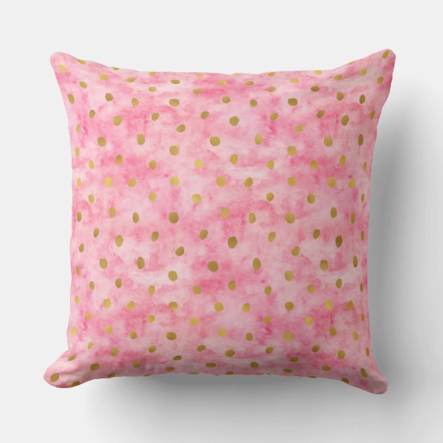 Chic Rosa Watercolor Guld Confetti Kudde (Framsida)