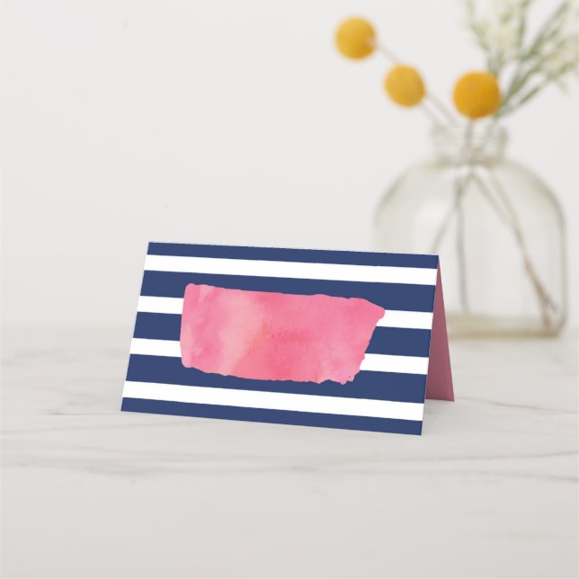 Chic Rosa Watercolor och Blue Rand Placeringskort (Framsida)