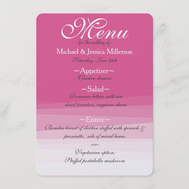 Chic Rosa Watercolor Ombre Bröllop Menu Meny (Framsida)