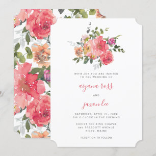Chic Rosa Watercolor Peony Bouquet Bröllop Inbjudningar