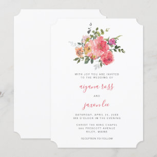 Chic Rosa Watercolor Peony Bouquet Bröllop Inbjudningar