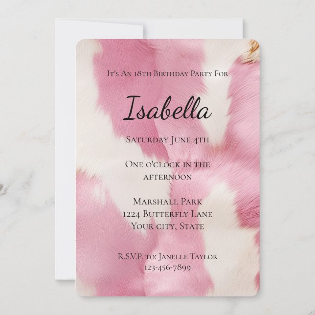 Chic Rosa White Cowgirl Cowhide Birthday Inbjudningar (Baksida)