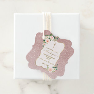 Chic Rosa White Flowers Guld Girl-bekräftelse Gåvor Etiketter