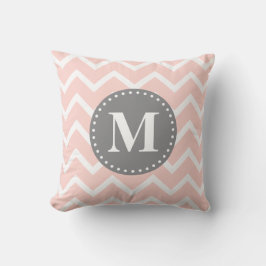 Chic Rosa White Grått Zigzag Chevron Monogram Kudde