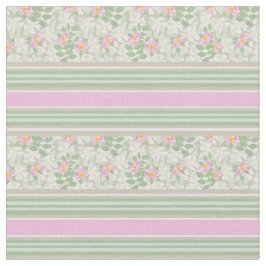 Chic Rosa White Hund Ro på Taupe Stripe Fabric Tyg