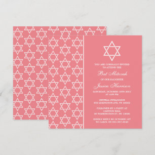 Chic Rosa & White Jewish Star of David Bat mitzvah Inbjudningar