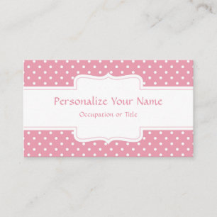 Chic Rosa White Polka dots Retro Visitkort