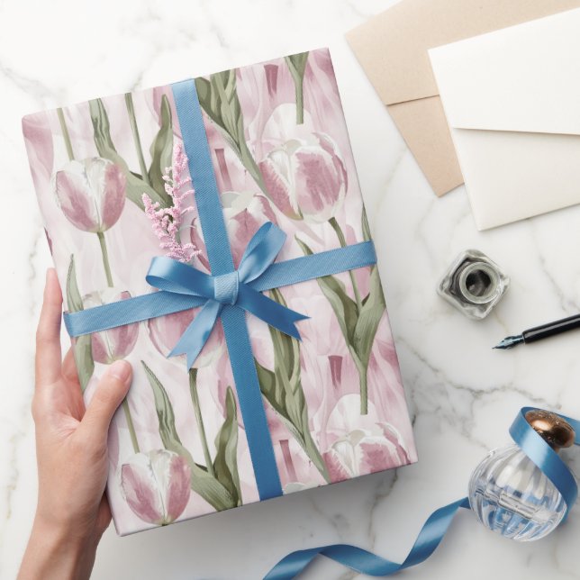 Chic Rosa White Tulip Flowers Birthday Presentpapper (Gifting)