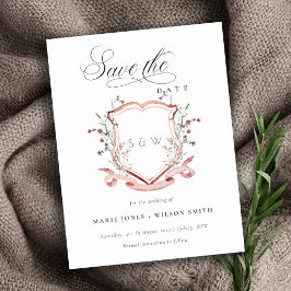 Chic Rosa Wildblommonogram Vapensköld Spara datum Meddelande Vykort