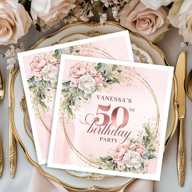 Chic Rose Gold Blush Floral Greenery 50th Birthday Pappersservett (Chic Rose Gold Blush Floral Greenery 50th Birthday Napkins

)