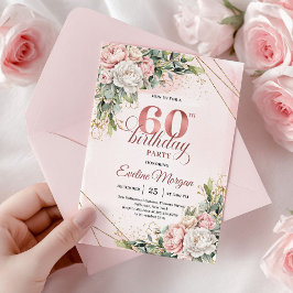 Chic Rose Gold Blush Pink Floral 60th Birthday   Inbjudningar