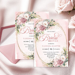 Chic Rose Gold Greenery Bridal Shower Invitation Inbjudningar