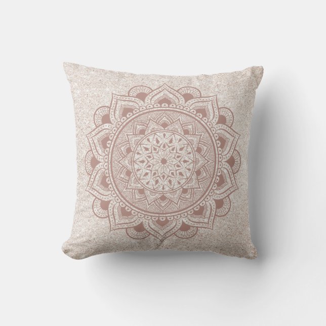 Chic Rose Gold Om Mandala Yoga Glitter Modern Yogi Kudde (Framsida)