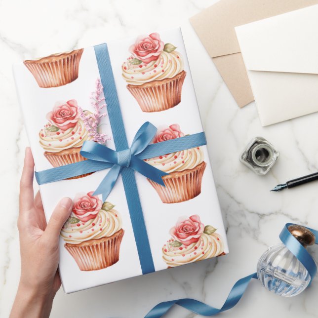 Chic rosé rosa ros Cupcake födelsedag Presentpapper (Gifting)
