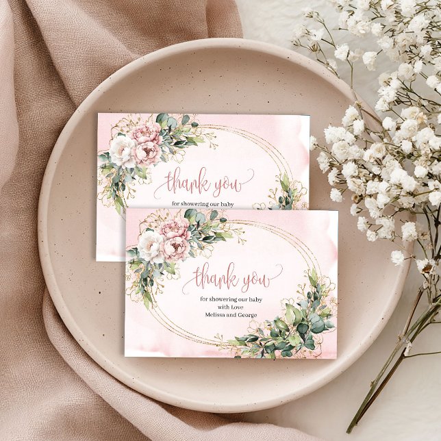 Chic roséguld blommig grönska tackkort tack kort (Chic Rose Gold Floral Greenery Thank You Card)