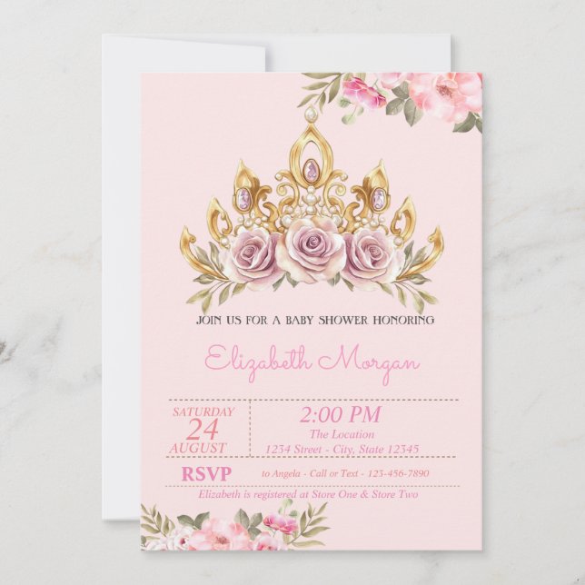 Chic Roses Tiara Blommig Bebis Shower  Inbjudningar (Framsida)