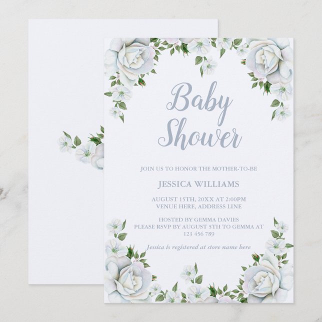 Chic Rosgräns Blommig Baby Shower Inbjudningar (Fram/baksida)