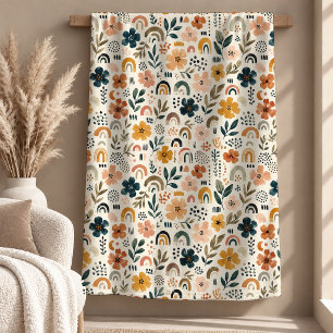 Chic Rost Sälg Regnbåge Blomma Boho Filta Fleecefilt