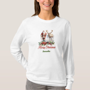 Chic, rött och grönt tomte med renar t shirt