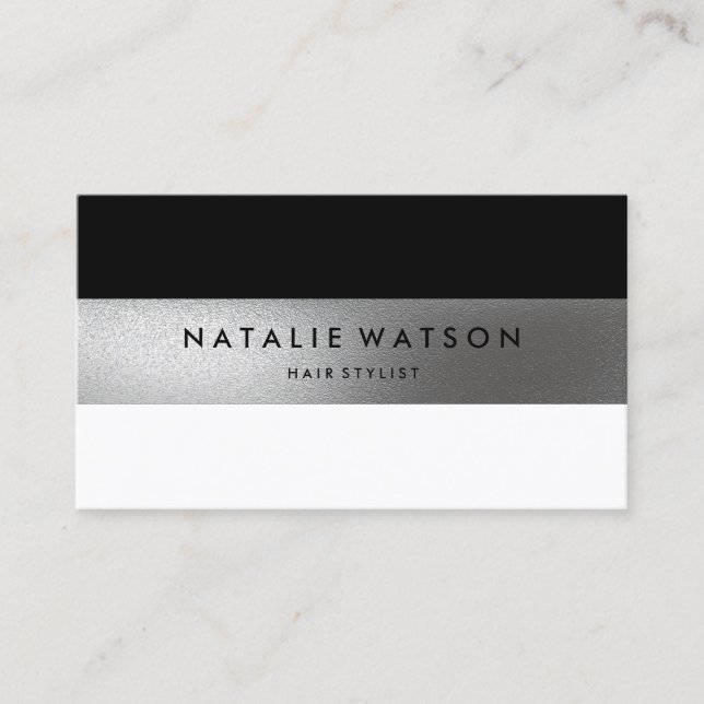 Chic Rough FAUX Silver Svartvit Modern i Rand Visitkort (Framsida)