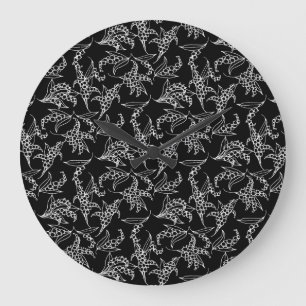 Chic Round Wall Clock: Lilies of the Valley, Black Stor Klocka