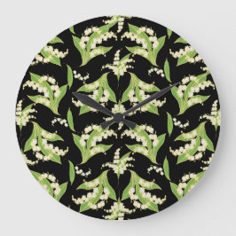 Chic Round Wall Clock: Lilies of the Valley, Black Stor Klocka