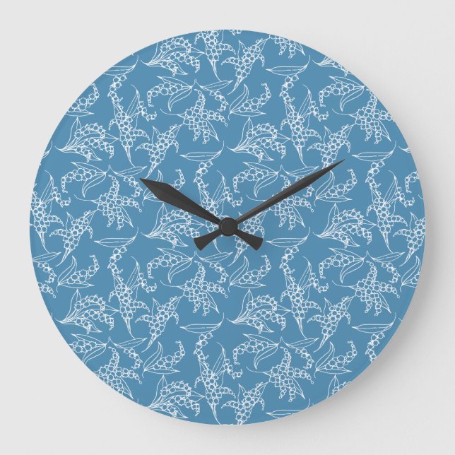 Chic Round Wall Clock: Lilies of the Valley, Blue Stor Klocka (Framsida)
