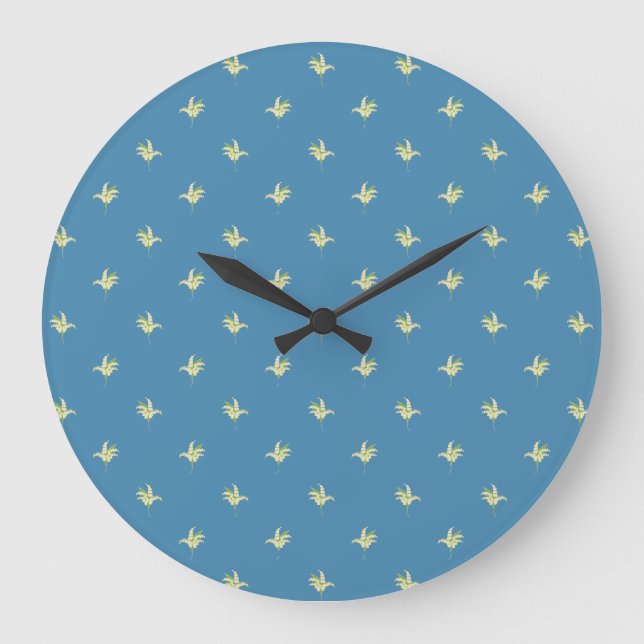 Chic Round Wall Clock: Lilies of the Valley, Blue Stor Klocka (Framsida)