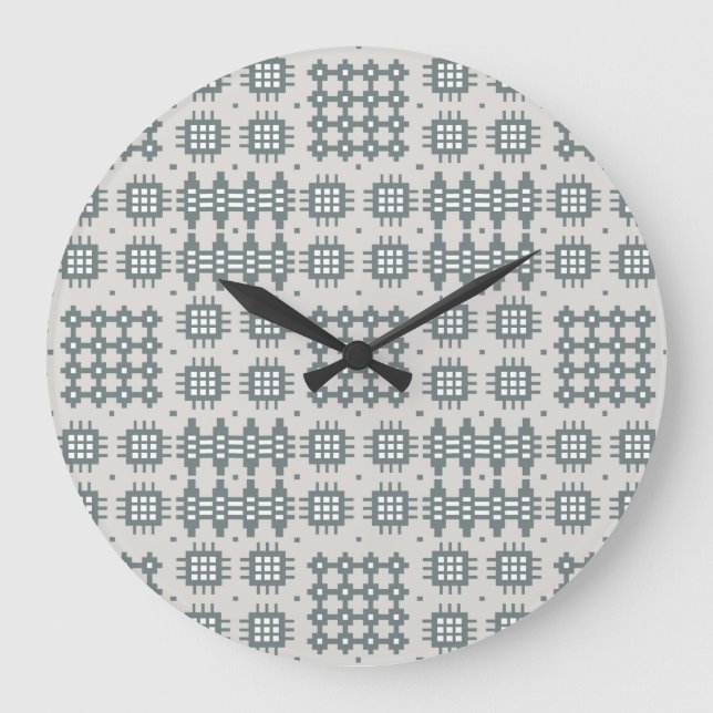Chic Round Wall Clock Welsh Tapestry Mönster, Gråt Stor Klocka (Framsida)
