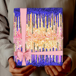 Chic royal blå droppar guld glitter i presentpapper