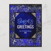 Chic royal blått blommigt glitter jul nytt år