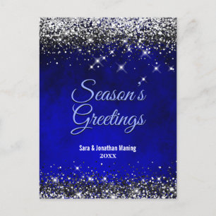 Chic royal blått silver glitter jul nytt år vykort