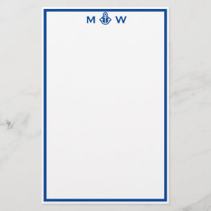 Chic Royal Blue Anchor Monogram Stationery Brevpapper
