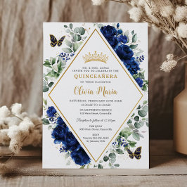 Chic Royal Blue Blommigt Butterflies Quinceañera Inbjudningar