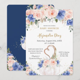 Chic Royal Blue  Blommigt Pumpkin Baby Shower Inbjudningar