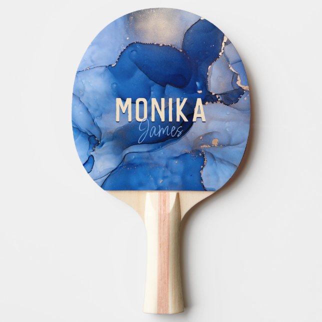 Chic Royal Blue Faux Guld Glitter Marble Monogram Pingisracket (Framsidan)