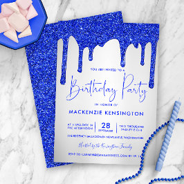 Chic Royal Blue Glitter Drives Silver Birthday Inbjudningar