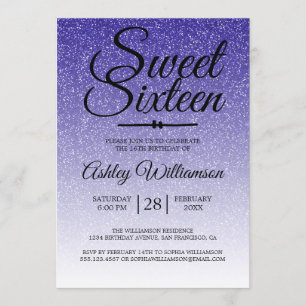 Chic Royal Blue Glitter Ombre Sweet 16 födelsedaga Inbjudningar