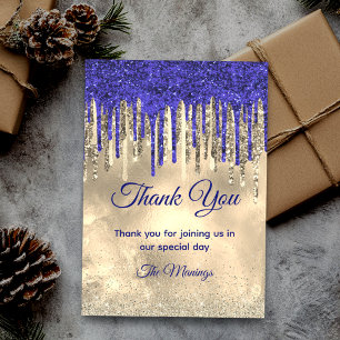 Chic royal blue guld glitter, tack kort