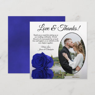 Chic Royal Blue Ro Oval Photo Romantic Bröllop Tack Kort