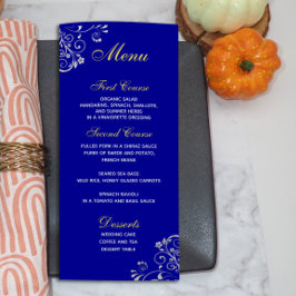 Chic Royal Blue Silver Swirl Bröllop Menu Meny