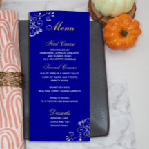 Chic Royal Blue Silver Swirl Bröllop Menu