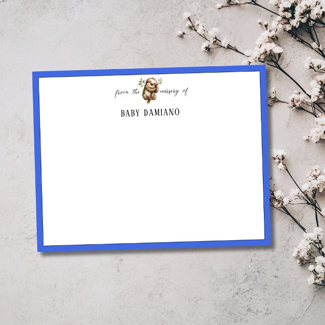 Chic Royal Blue Sloth Nursery Note Card Inbjudningar (Skapare uppladdad)