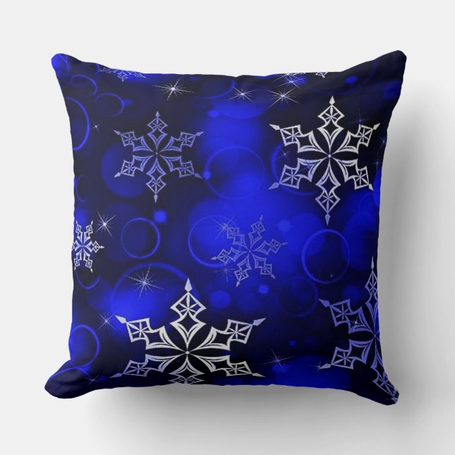 Chic Royal Blue Snowflake Motif Kudde (Framsida)